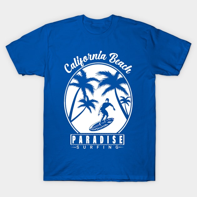 Retro California Beach Paradise Surfing T-Shirt by RKP'sTees